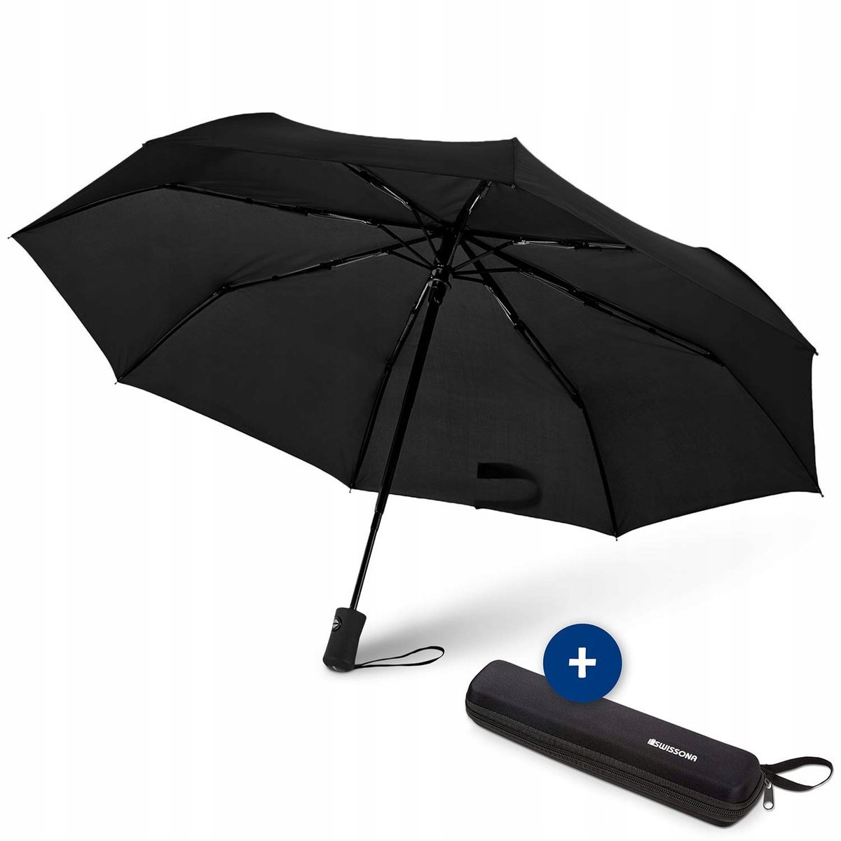 SWISSONA Czarny Parasol Lekki Kompaktowy Wiatroszczelny Automatyczny