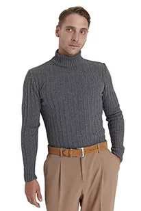Trendyol Męska bluza z golfem, gładka, wąska, Szary, XL - Bluzy męskie - miniaturka - grafika 1