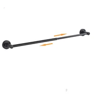 Wieszaki łazienkowe - Regulowany wieszak na ręczniki łazienkowe – pojedynczy słupek ze stali teleskopowej ze śrubami – czarny - miniaturka - grafika 1