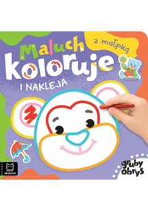 Maluch koloruje i nakleja z małpką. Gruby obrys - Kolorowanki, wyklejanki - miniaturka - grafika 1