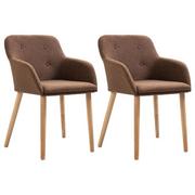 Krzesła - vidaXL Krzesła do jadalni, 2 szt., brązowe, tkanina i lity dąb - miniaturka - grafika 1
