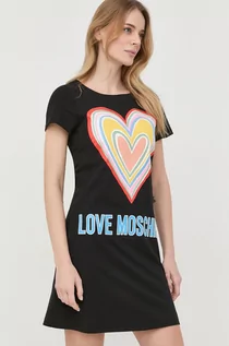 Sukienki - Love Moschino sukienka bawełniana kolor czarny mini prosta - grafika 1