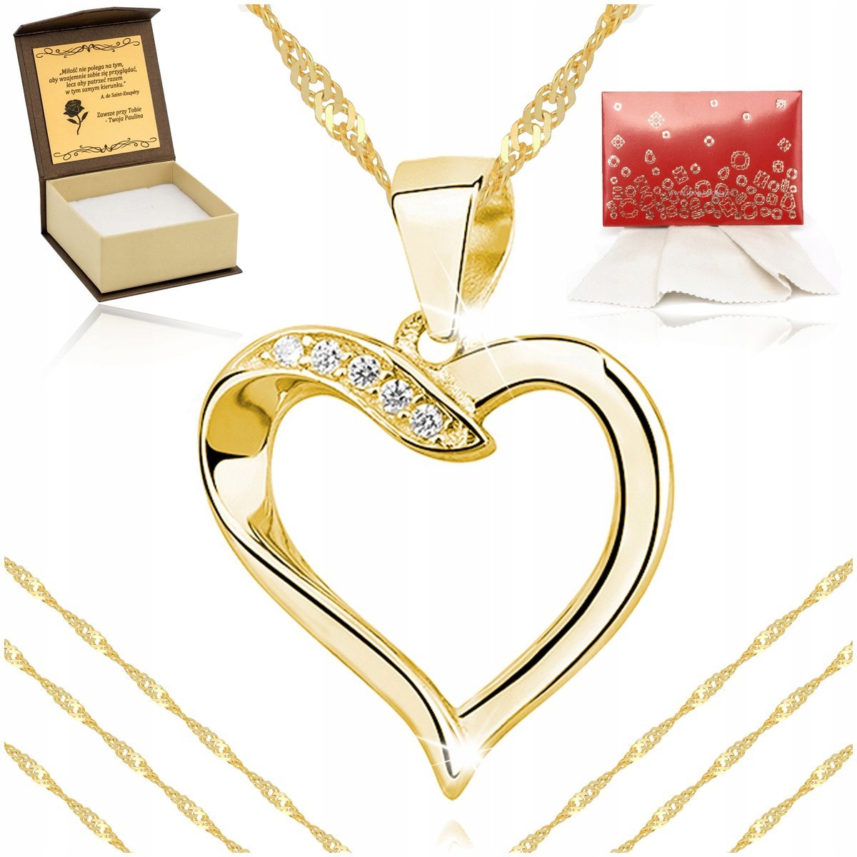 Złoty Naszyjnik Serce Serduszko Srebro 925 Prezent Dla Dziecka + Grawer