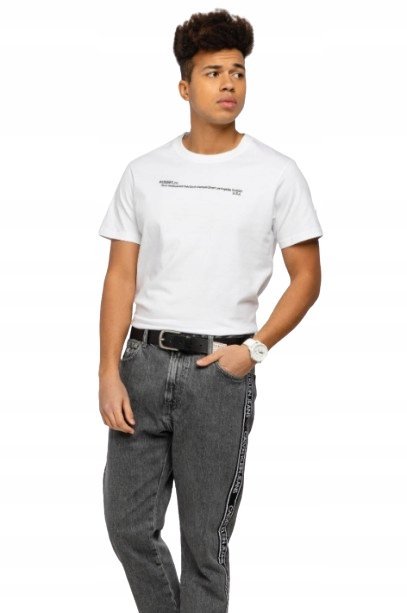 GUESS BIAŁY T-SHIRT MĘSKI Z NAPISEM OKRĄGŁY DEKOLT PROSTY L GXB