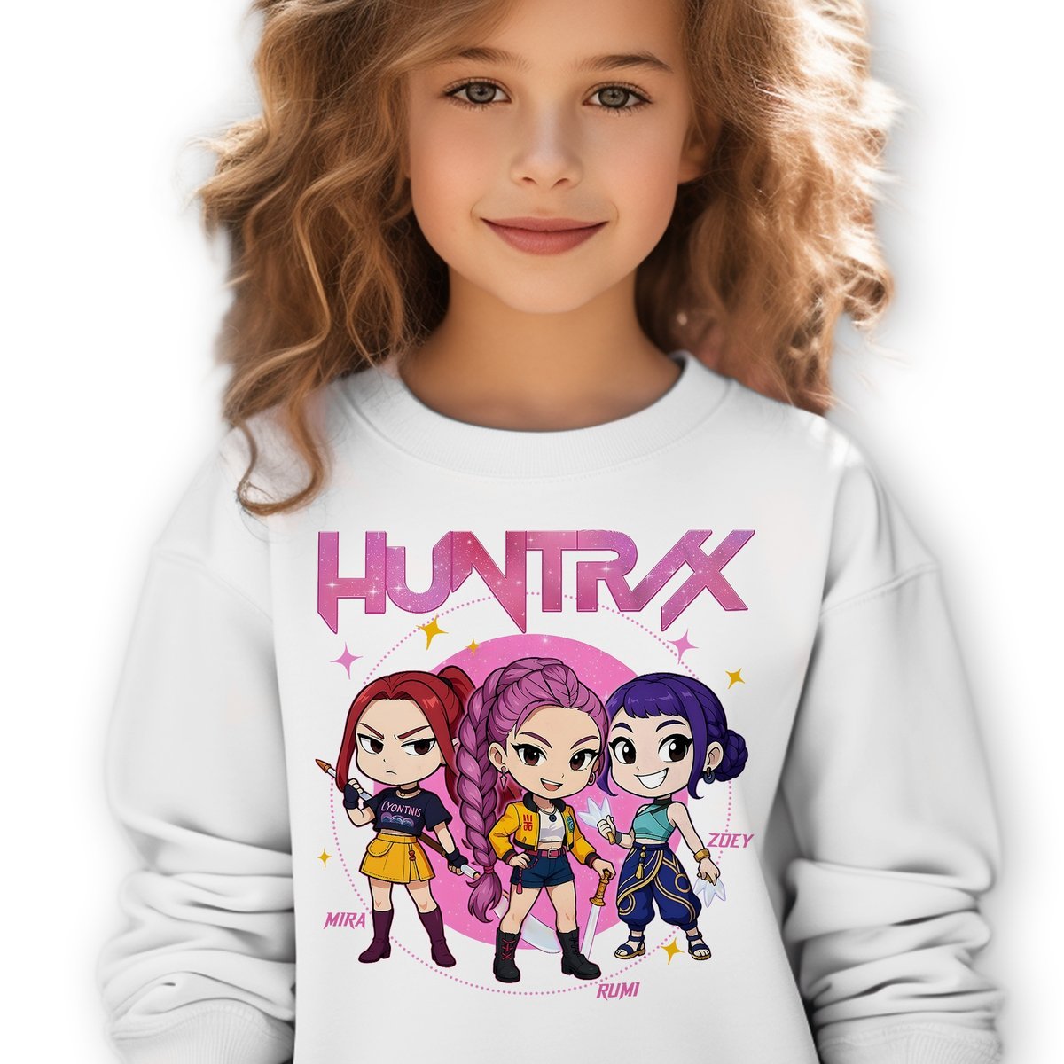 Bluza Dziecięca Biała HUNTRIX KPOP GIRLS K-pop Muzyka Wzory Rozmiar 116 cm