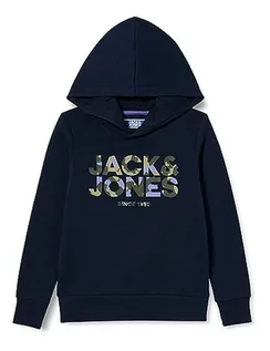 Bluzy dla chłopców - JACK&JONES JUNIOR Chłopięca bluza z kapturem Jjjames Sweat Hood Jnr, granatowy blezer, 128 - grafika 1