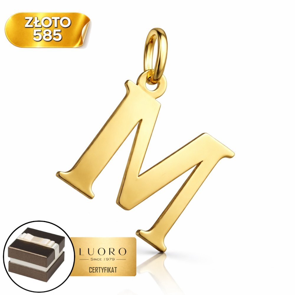 ZAWIESZKA ZŁOTA 585 14K LITERKA M DUŻA 2,4 CM ELEGANCKI PREZENT