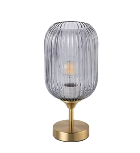 Polux Loftowa LAMPA biurkowa SUFFOLK 318886 szklana LAMPKA plisowana tuba stołowa sypialniana przydymiona 318886 - Lampy stojące - miniaturka - grafika 2