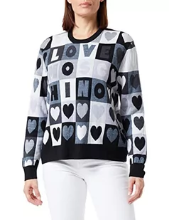 Love Moschino Damski sweter z długim rękawem z serduszkami, Multicuore/Grey, 42 - Swetry damskie - miniaturka - grafika 1