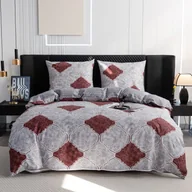 Pościel - Cotton World Pościel 220x200 3cz QM2737 szaro-bordowa glamour bawełniana - miniaturka - grafika 1