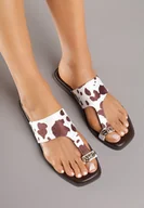 Klapki i japonki damskie - Brązowo-Białe Klapki Vices Japonki z Metaliczną Ozdobą Arhelia - miniaturka - grafika 1