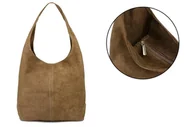 Torebki damskie - Włoska Torebka worek Skórzana zamsz Naturalny taupe U35 - miniaturka - grafika 1