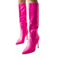 Kozaki damskie - Inna Jasnoróżowe neonowe kozaki na szpilce Jaylin - inna - miniaturka - grafika 1