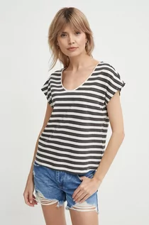 Koszulki sportowe damskie - Pepe Jeans t-shirt z domieszką lnu KHLOE kolor szary PL505835 - grafika 1