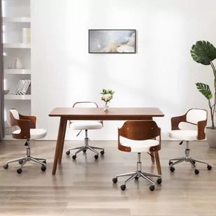 vidaXL Krzesła obrotowe, 4 szt., białe, gięte drewno i sztuczna skóra - Krzesła - miniaturka - grafika 1