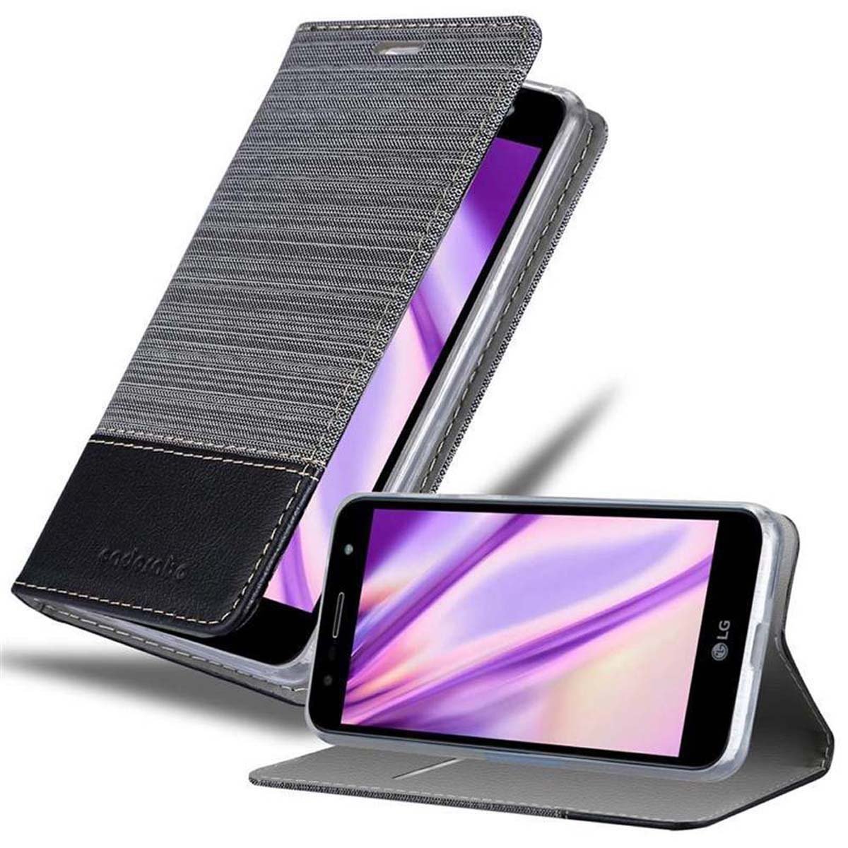 Etui Cadorabo do LG X POWER 3 w kolorze GREY BLACK Etui na telefon komórkowy z magnetycznym zamknięciem, funkcją podstawki i miejscem na kartę Etui Etui ochronne Etui z klapką w stylu książki