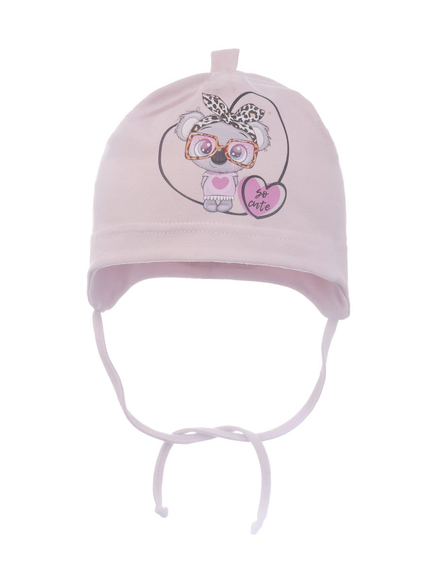 Dziewczęca czapka uszatka miś koala w serduszku jasnoróżowa Ambra r.36/38