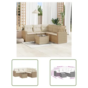 The Living Store 6-cz. zestaw mebli ogrodowych z poduszkami - beżowy - polirattan - Sofa Ogrodowa - Sofy ogrodowe - miniaturka - grafika 1