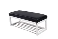 Ławki do przedpokoju - Ławka na buty LPG-4 70cm EMRAWOOD drewno lite kolor biały siedzisko gładkie ekoskóra kolor czarny - miniaturka - grafika 1
