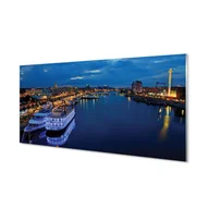 Dekoracje domu - Panel szklany Statek morze miasto nocą 120x60 cm - miniaturka - grafika 1