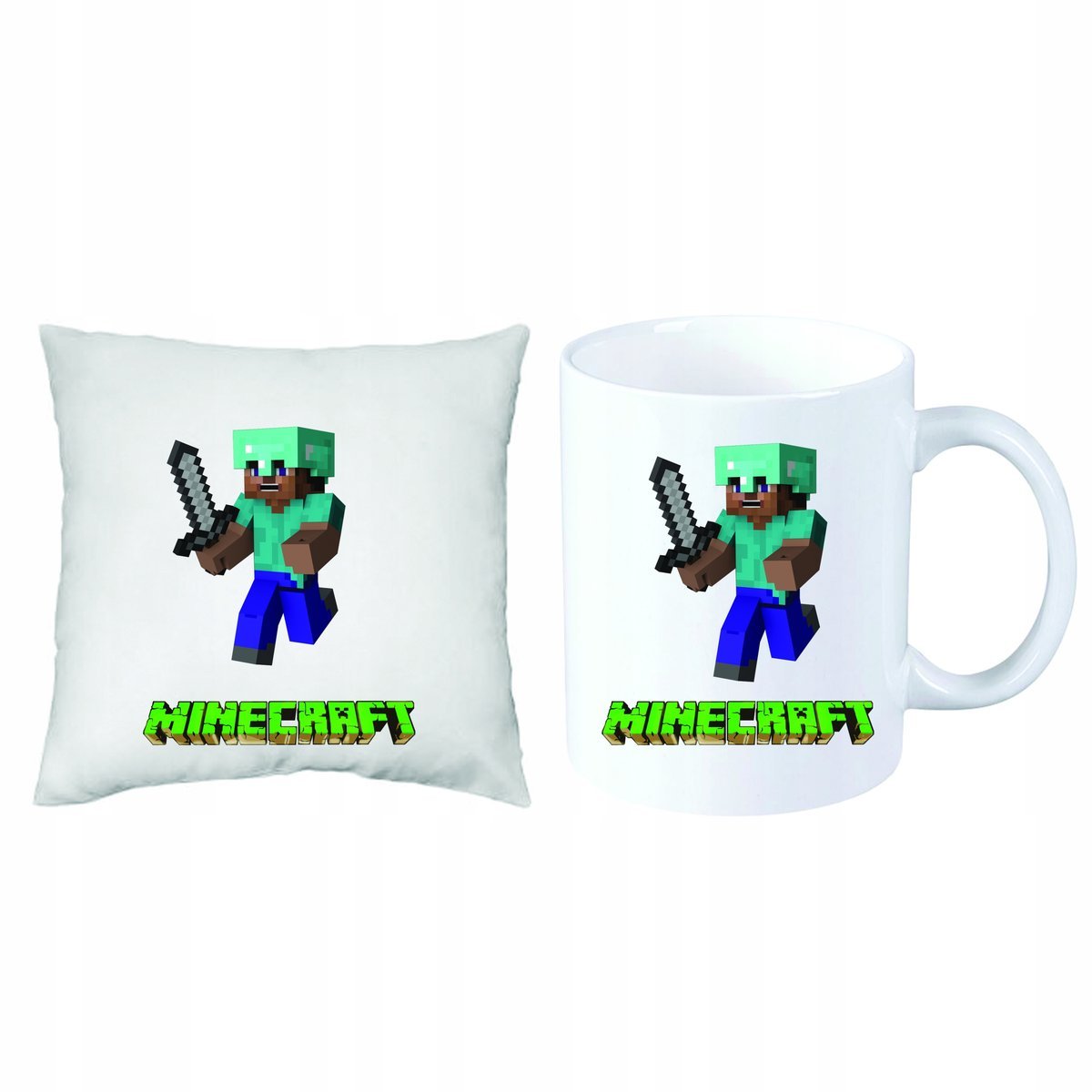 Minecraft ZESTAW PREZENT PODUSZKA + KUBEK + IMIĘ