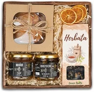 Zestawy upominkowe - Kosz prezentowy z ciastkami, herbatą i miodem - miniaturka - grafika 1