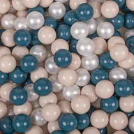 Zabawki do kąpieli - KiddyMoon Plastikowe piłeczki 7cm ciemny turkus-pastelowy beż-perła 100 Zabawka zestaw kulek - miniaturka - grafika 1