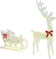 Ozdoby bożonarodzeniowe - vidaXL Renifer ciągnący sanie Ciepła biel 70 x 26 x 128,5 cm PET - miniaturka - grafika 1