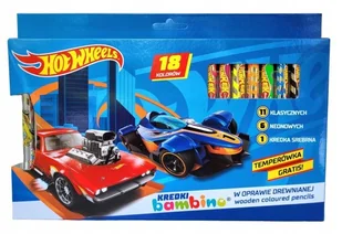 BAMBINO KREDKI GRUBE 18 kol. klasyczne neon srebrna HOT WHEELS + temp. - Przybory szkolne - miniaturka - grafika 1