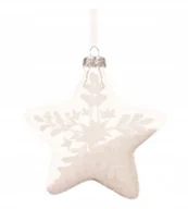 Bombki - Bombka choinkowa szklana 10 cm duża gwiazdka biało beżowa 1 szt. - miniaturka - grafika 1