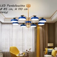 Oprawy, klosze i abażury - Lampa sufitowa LED XW816-8L z pilotem Regulacja barwy/jasności światła Akrylowy klosz Niebieska/złota lakierowana metalowa rama - miniaturka - grafika 1