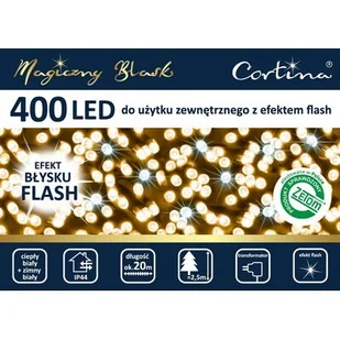 Lampki 400 LED zewnętrzne na transformator ciepły biały flash zimny biały Cortina - Oświetlenie świąteczne - miniaturka - grafika 1