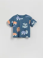 Bluzki dla niemowląt - Reserved - Bawełniany t-shirt z nadrukiem - granatowy - miniaturka - grafika 1