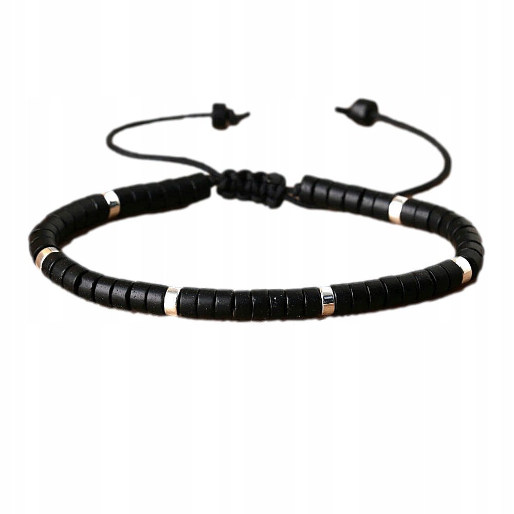 Bransoletka Damska Koraliki Kamień Naturalny Czarny Agat 2x4 mm Regulowany