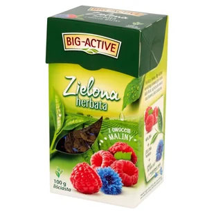 Herbata zielona, liściasta, z owocem maliny BIG ACTIVE, 100 g - Herbata - miniaturka - grafika 1