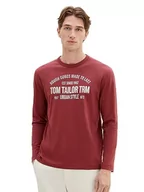 Koszulki męskie - TOM TAILOR Koszulka męska z długim rękawem, 32220 – Burned Bordeaux Red, XL - miniaturka - grafika 1