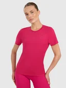 Koszulki sportowe damskie - 4F Koszulka treningowa regular szybkoschnąca damska - różowa L - miniaturka - grafika 1