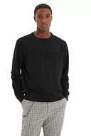 Bluzy męskie - Trendyol Męska bluza z dzianiny o regularnym kroju z okrągłym dekoltem, czarna, L, Czarny, L - miniaturka - grafika 1