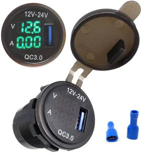 ŁADOWARKA SAMOCHODOWA DO AUTA DO ZABUDOWY 12V-24V USB QC3.0 woltomierz - Ładowarki samochodowe - miniaturka - grafika 1
