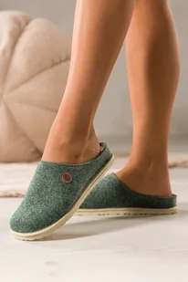 Zielone kapcie damskie Inblu obuwie domowe z wyjmowaną skórzaną wkładką ozdoba XH999952 - Kapcie damskie - miniaturka - grafika 1