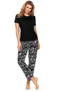 Piżamy damskie - Bawełniana czarna piżama 001 z krótkimi rękawami i nogawkami 7/8, Kolor czarno-biały, Rozmiar M, Wies-MANN - Intymna - miniaturka - grafika 1