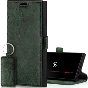 SURAZO Etui na telefon komórkowy Samsung Galaxy S24 Ultra Slim z klapką ze skóry naturalnej [przegródka na karty, ochrona RFID, kwiatowy wzór] etui z klapką, skórzane etui (zielone) - Etui i futerały do telefonów - miniaturka - grafika 1