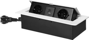 Orno Gniazdo meblowe wpuszczane w blat z płaskim frezowanym rantem, ładowarką USB i przewodem 1,5m, 2x2P+Z Schuko, 2xUSB typ A+C; 3,6A, białe - Gniazdka elektryczne - miniaturka - grafika 1