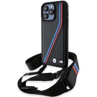 Etui i futerały do telefonów - BMW BMHCP15X23PSVTK iPhone 15 Pro Max 6.7" czarny/black hardcase M Edition Carbon Tricolor Lines & Strap - miniaturka - grafika 1
