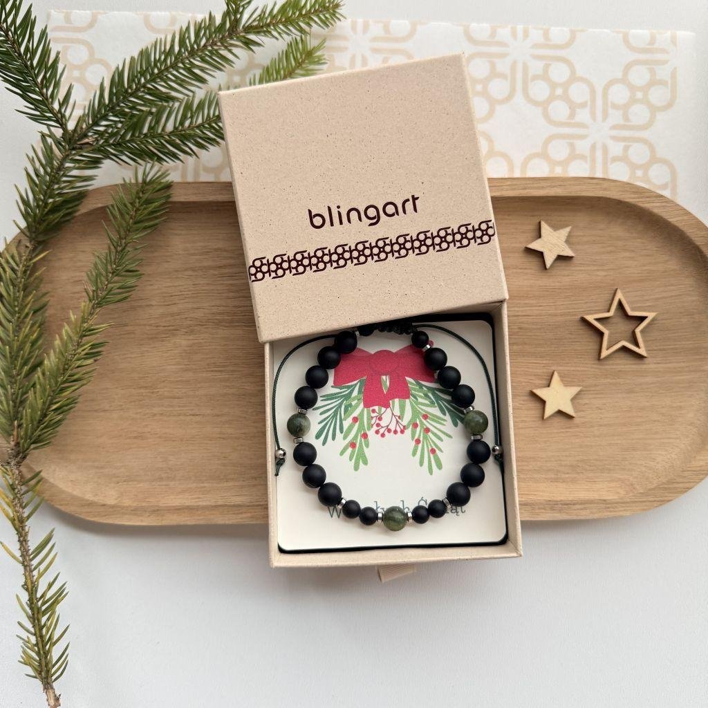 Bransoletka męska życzę Ci czarny matowy agat jaspis kambaba