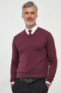Swetry męskie - La Martina sweter z domieszką wełny męski kolor bordowy lekki - grafika 1