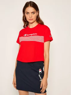 Koszulki i topy damskie - Champion T-Shirt Script Logo Stripe 113098 Czerwony Custom Fit - grafika 1