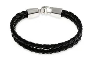 Bransolety męskie - SKÓRZANA BRANSOLETA MĘSKA czarna z okuciem - miniaturka - grafika 1