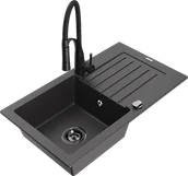 Zlewozmywaki z baterią - Mexen Pablo zlewozmywak granitowy 1-komorowy z ociekaczem i baterią kuchenną Aster, czarny nakrapiany - 6510-76-73450-70-B - miniaturka - grafika 1