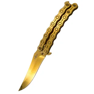 Nóż składany motylek Third Balisong Chain Design Gold Titanium Stainless Steel, Gold Titanium 420 (K2819D) - Noże - miniaturka - grafika 1